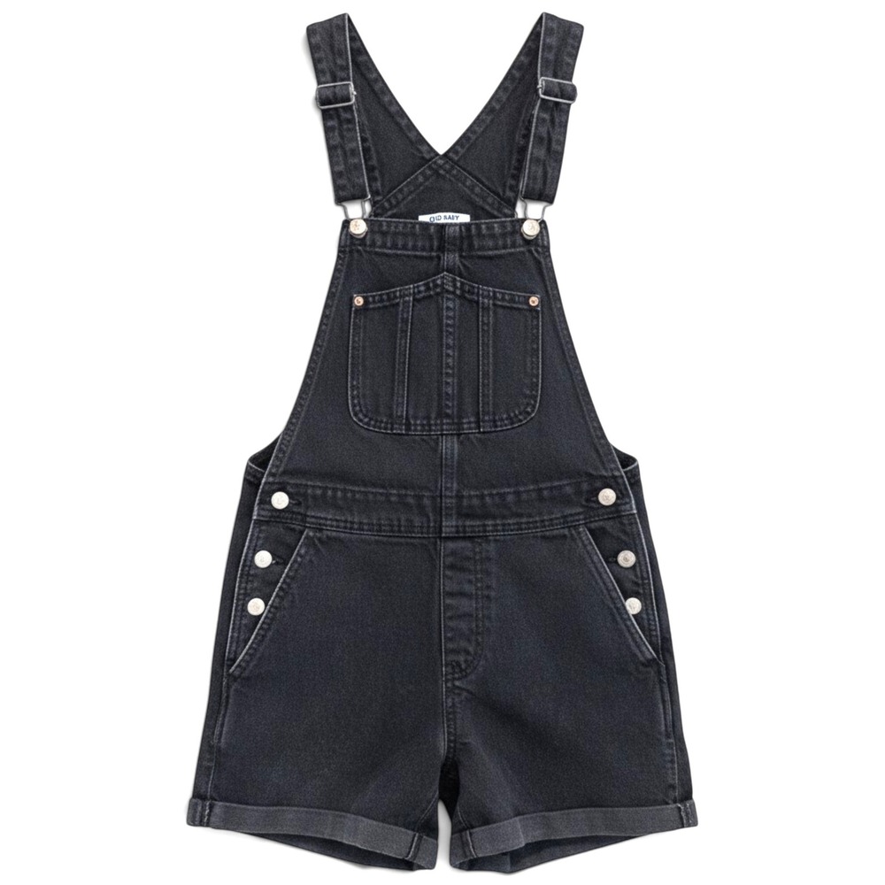 Old Navy Short Overalls Women Size S Black Denim Grunge Indie Streetwear